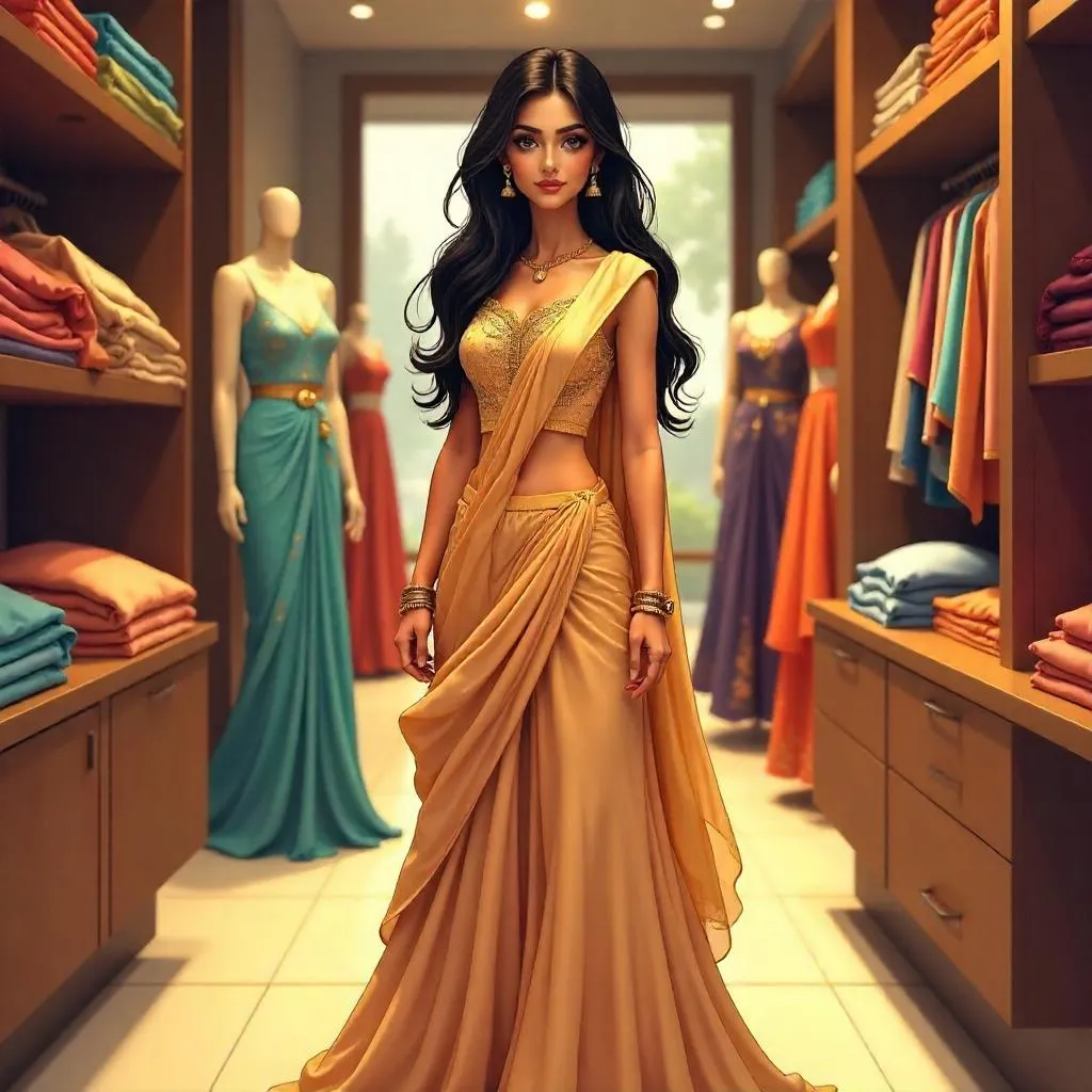 Anime Indian Fashionista in a Boutique