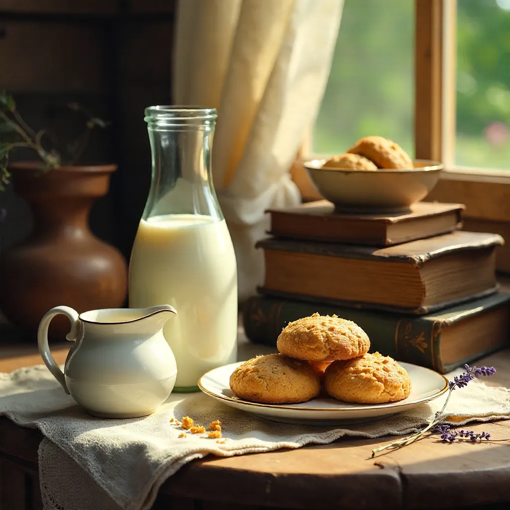 Cozy Still Life: Milk, Cookies, and Vintage Books