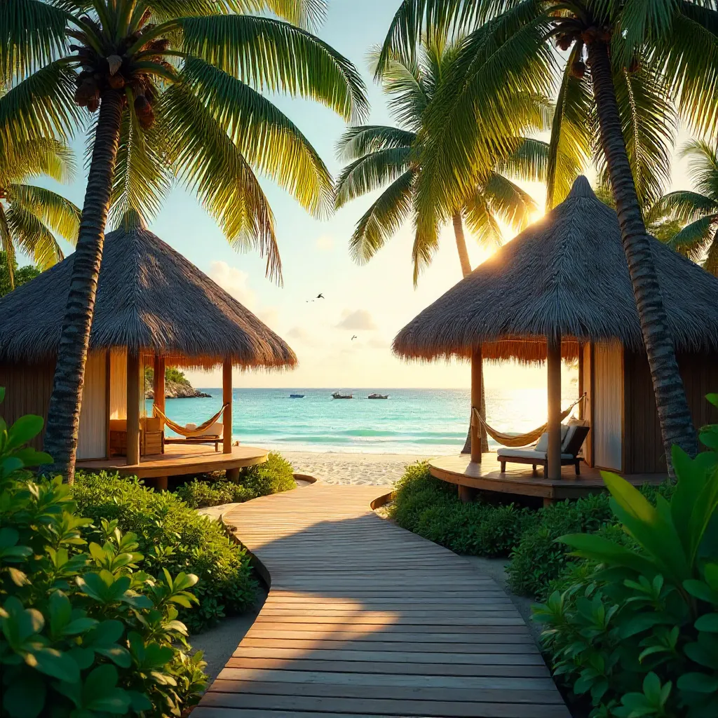 Tranquil Palms: Huts in a Tropical Resort