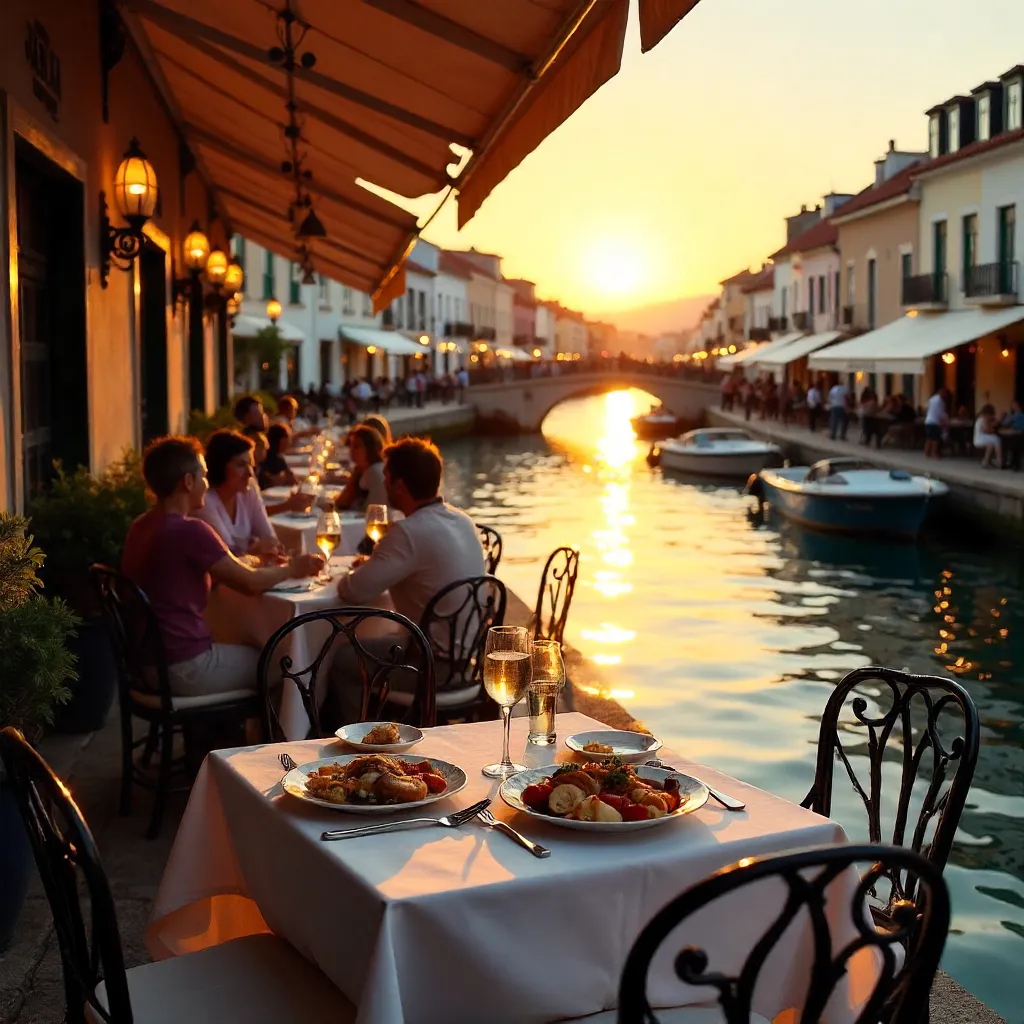 Golden Hour Dining Along Aveiro's Canal