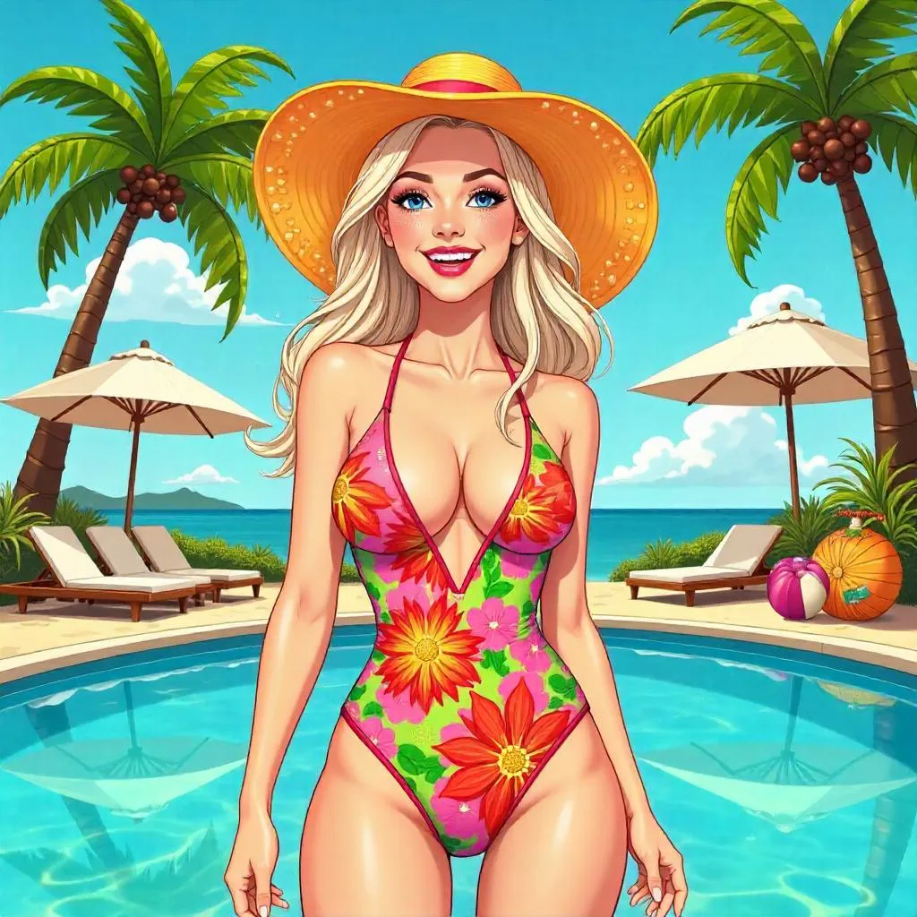 Cheerful White Woman at a Tropical Resort