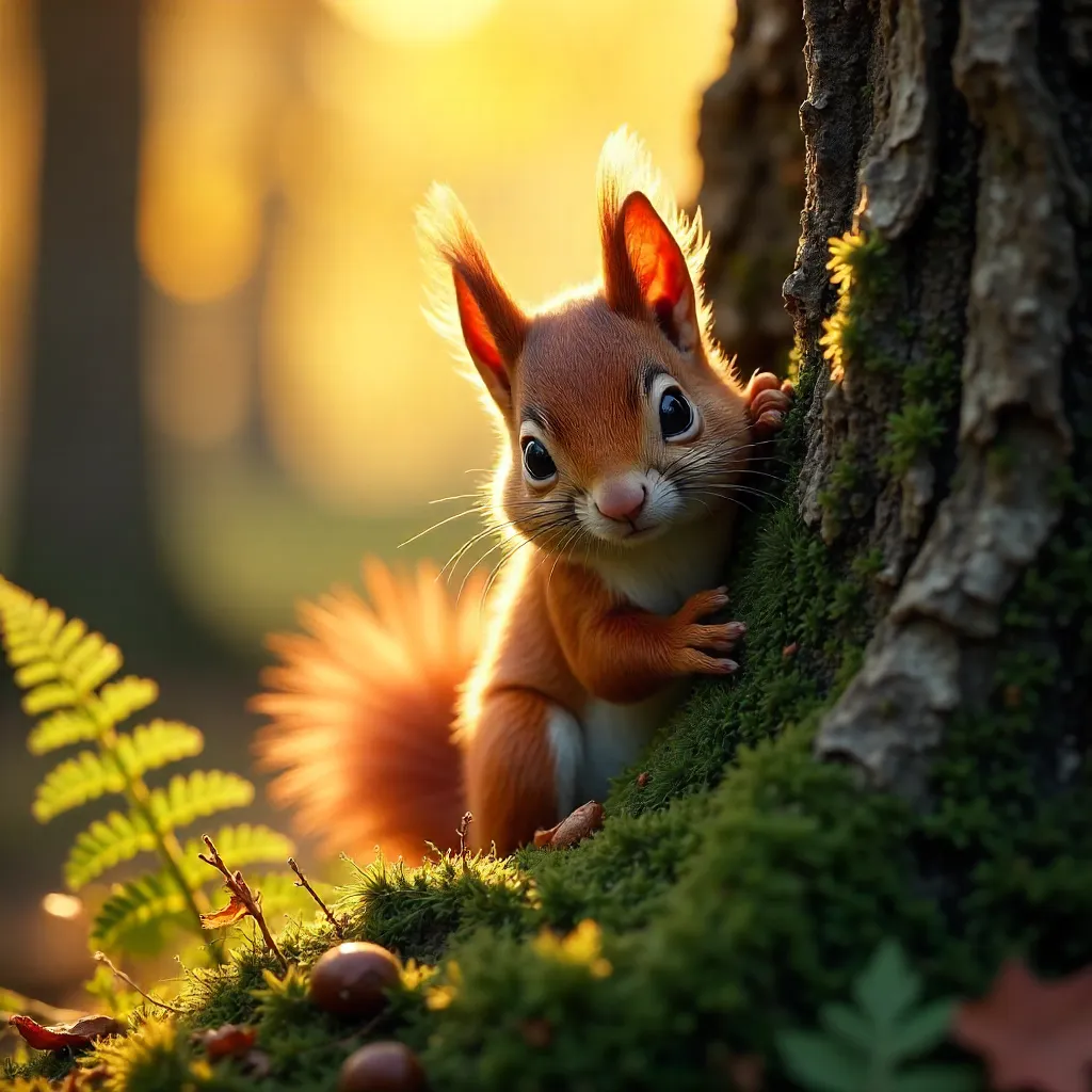 Curious Red Squirrel Peeking from a Berlin Forest Trunk
