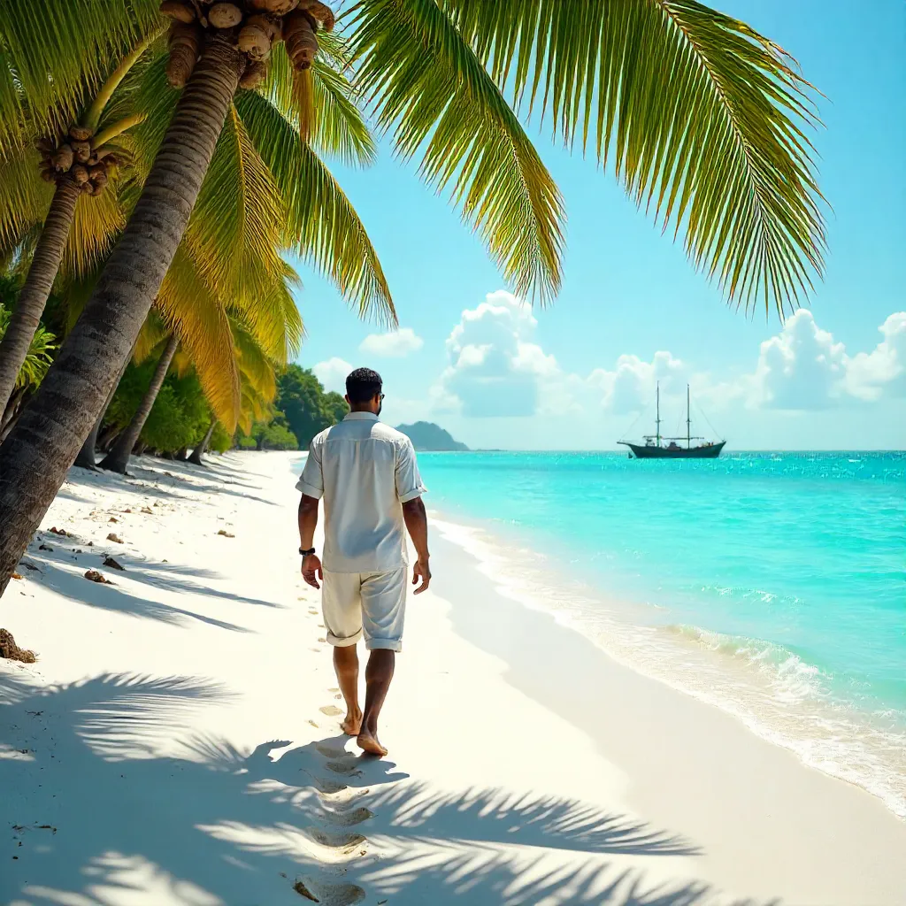 Strolling on Zanzibar's Pristine Beach under a Clear Blue Sky