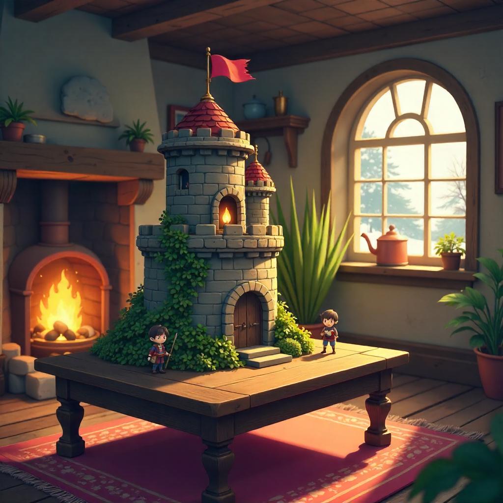 Miniature Fortress in a Cozy Cottage (Anime Style)