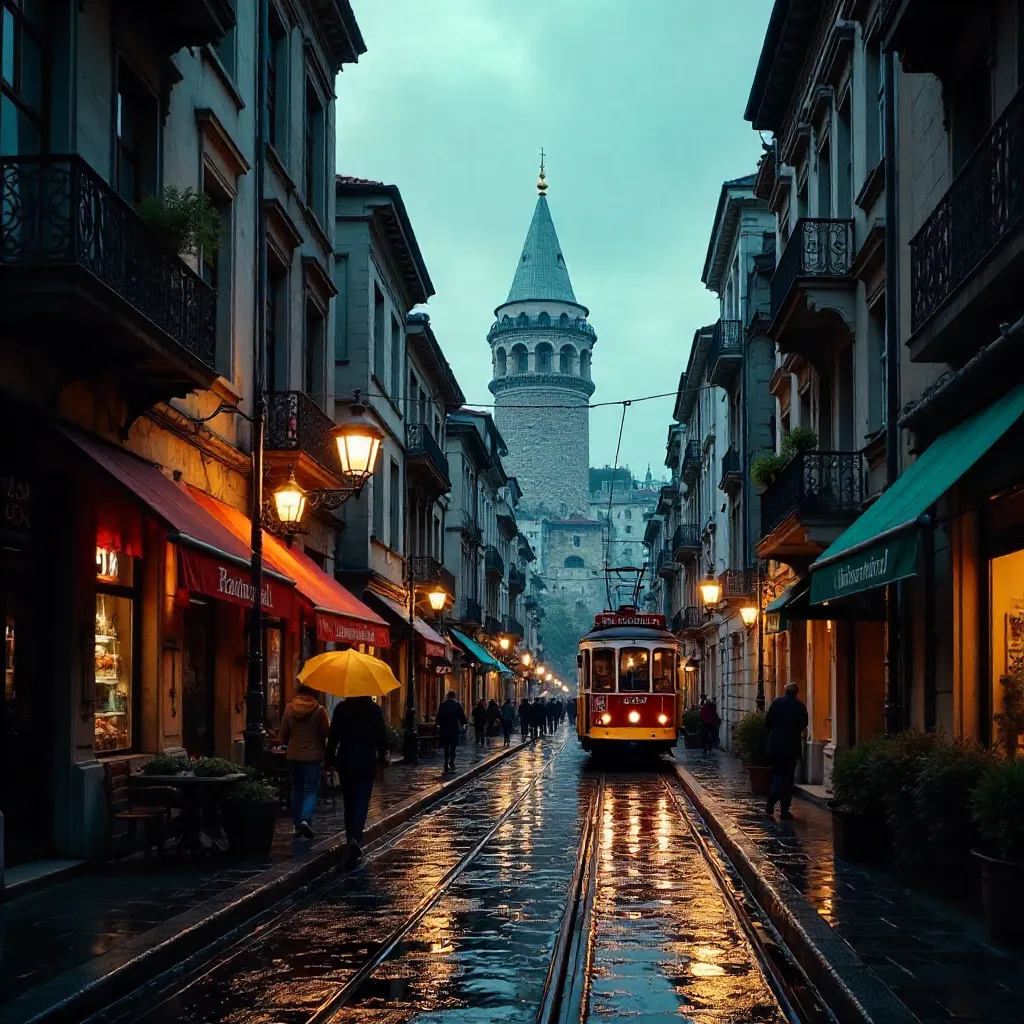 Rainy Istanbul: Galata Tower in Focus