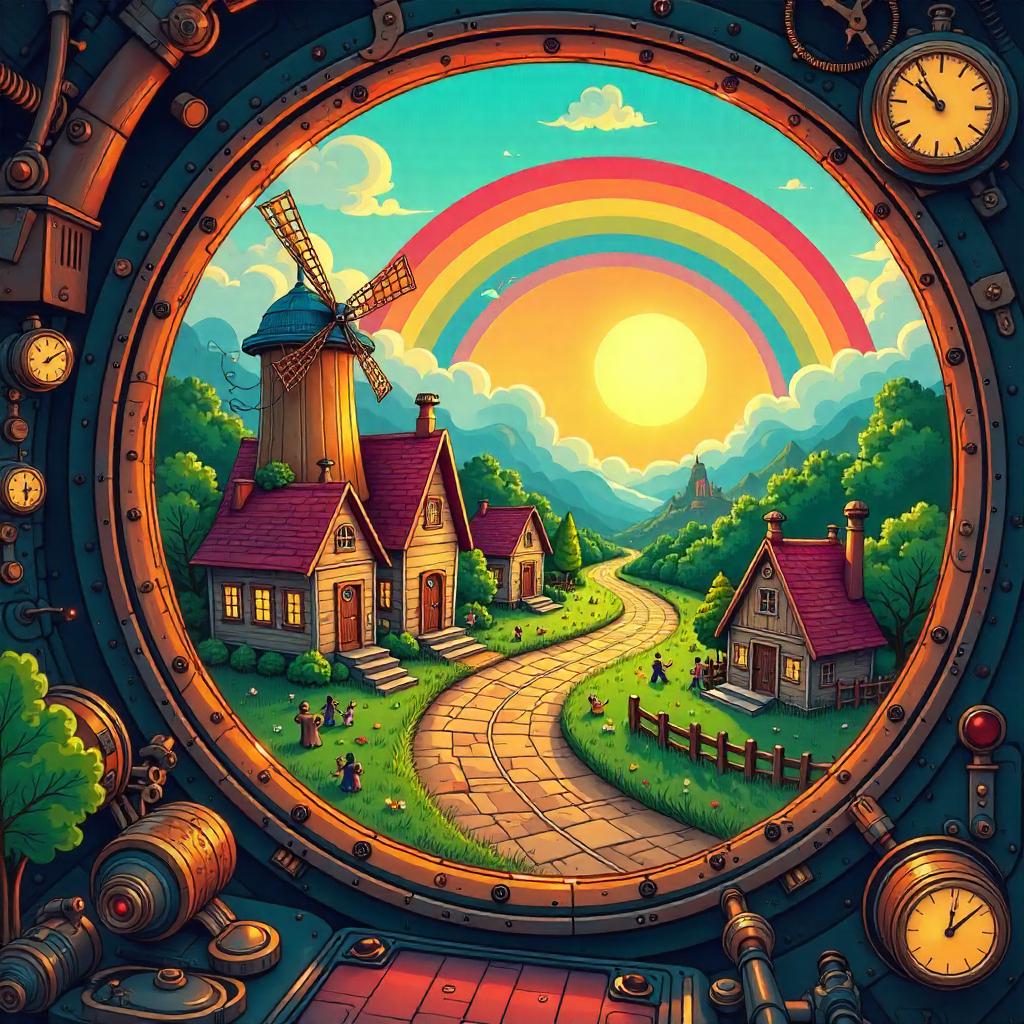 Cartoon Village Inside a Time Machine