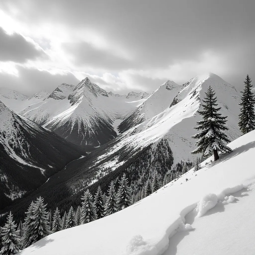 Snowbound Peaks of Alaska in Monochrome