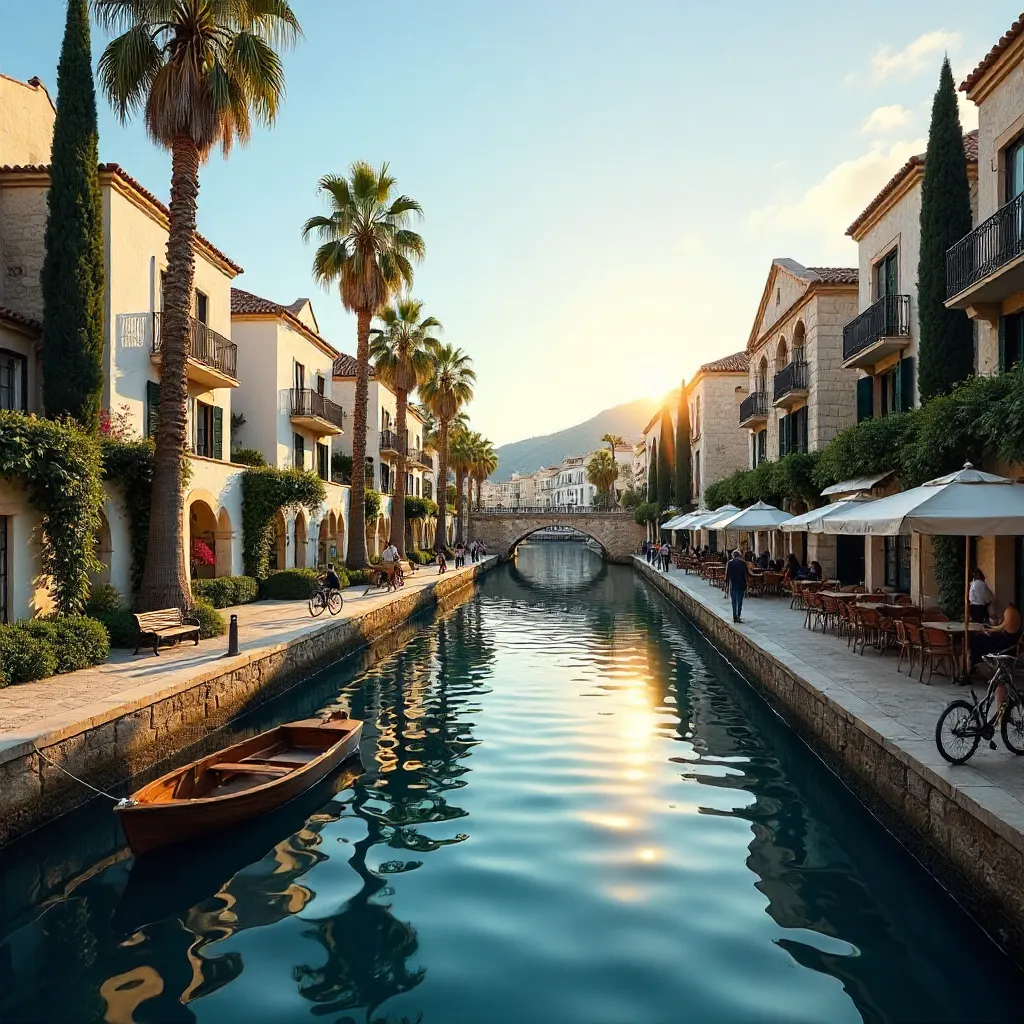 Tranquil Palma Canal Amid Greenery and Architecture