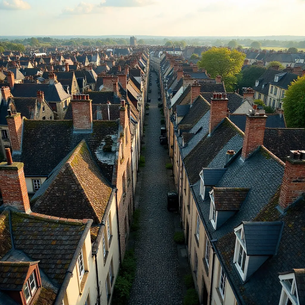 Aerial View of Caen's Historic Normandy Rooflines