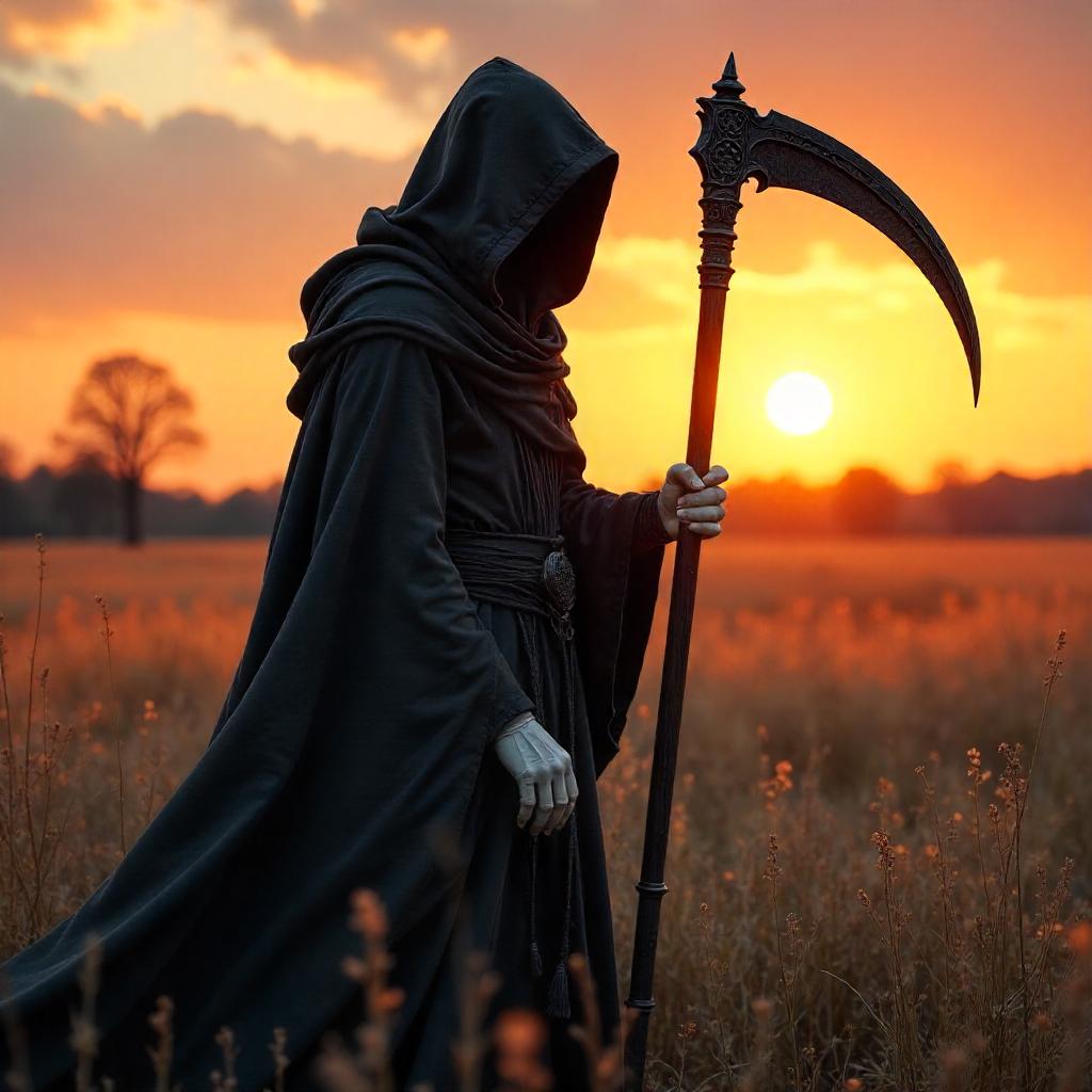 Photorealistic Sunset Reaper in Silent Field