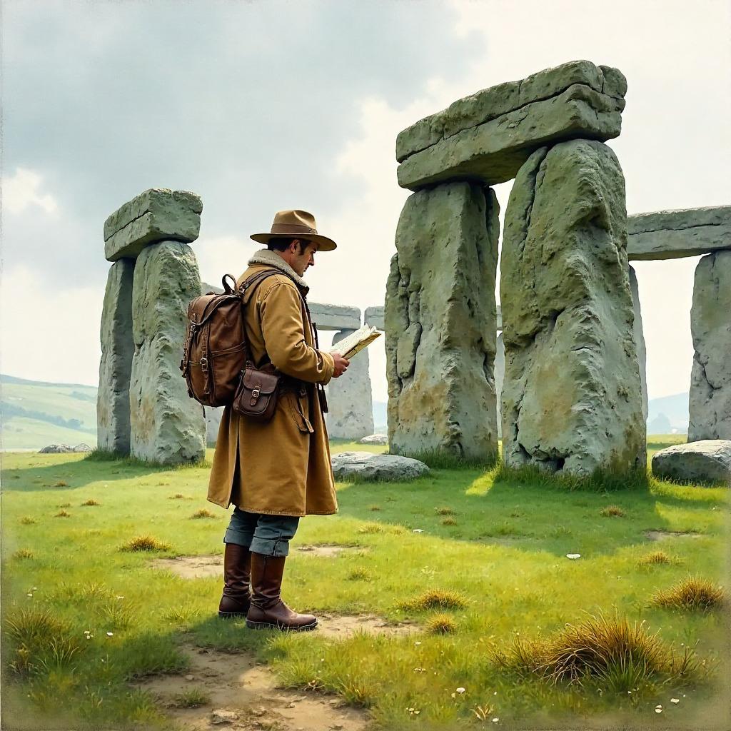 Watercolor Explorer at Stonehenge at Dawn