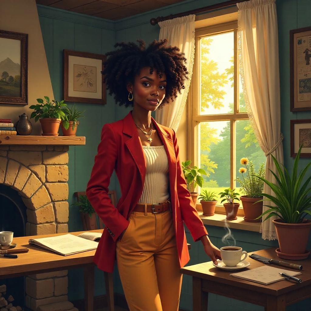 Cozy Cottage Concept Art: Stylish Black Girl
