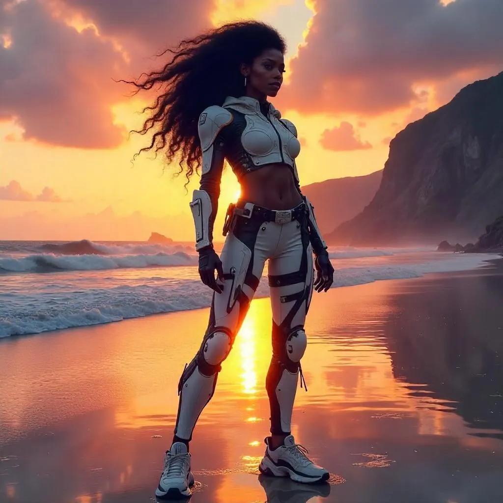 Confident Black Woman on Beach — Concept Art