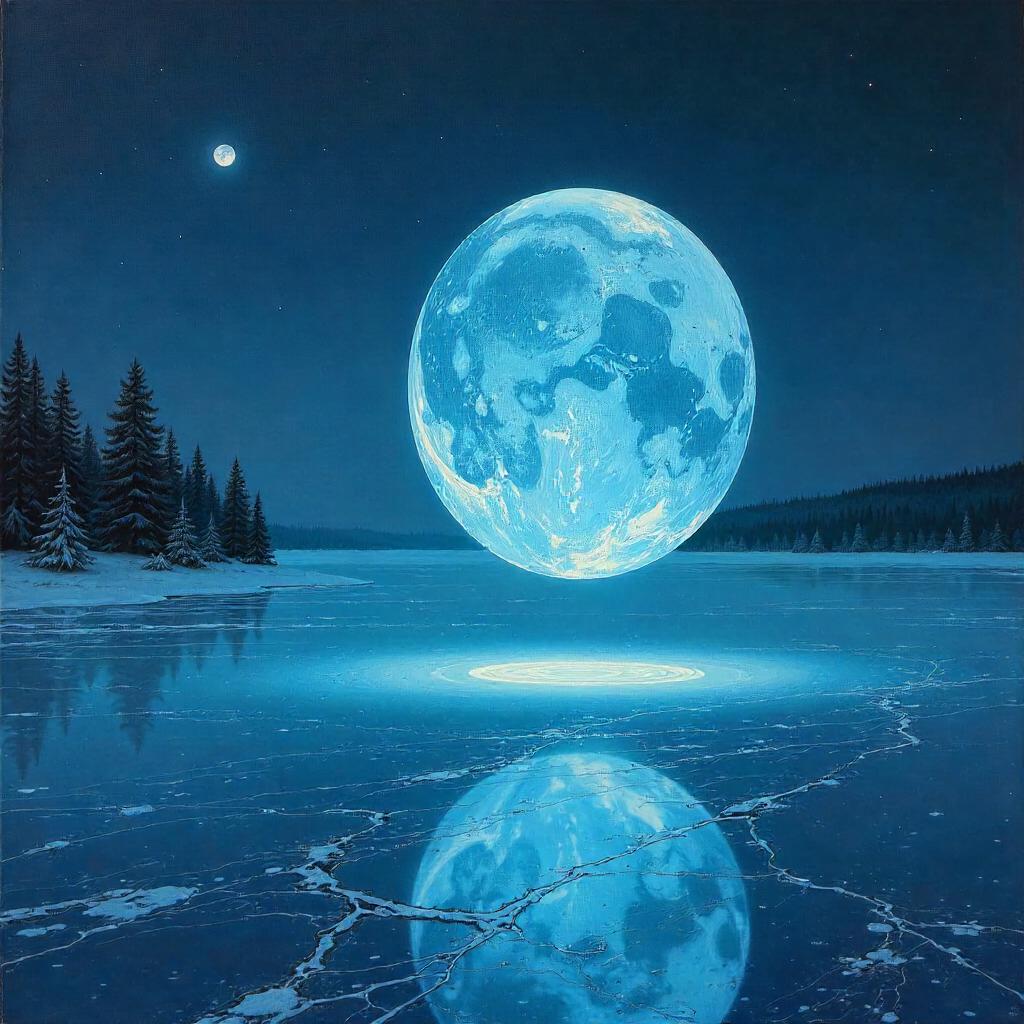 Hologram Over a Frozen Lake in Oil Painting