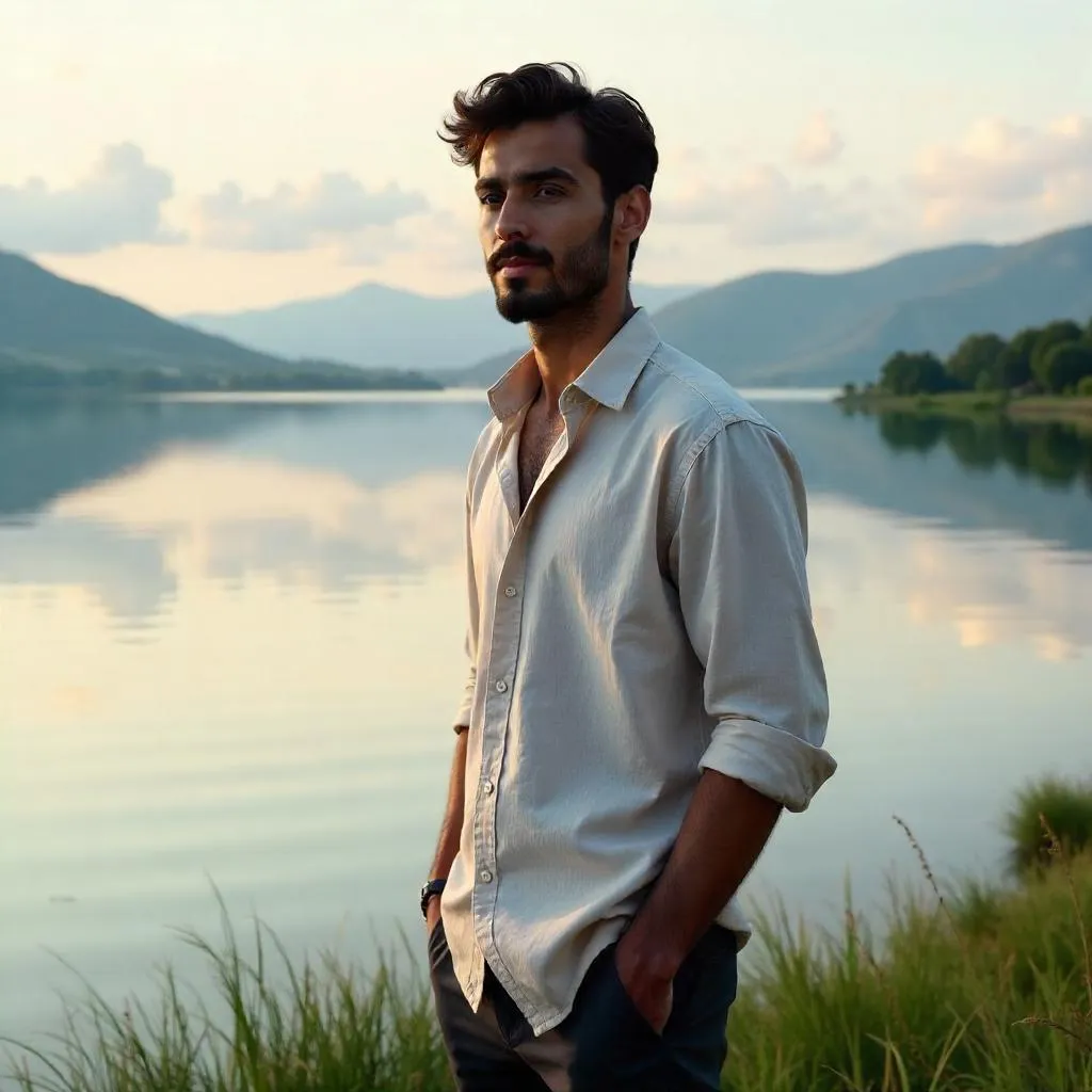Photorealistic Lake Portrait of a Young Middle Eastern Man