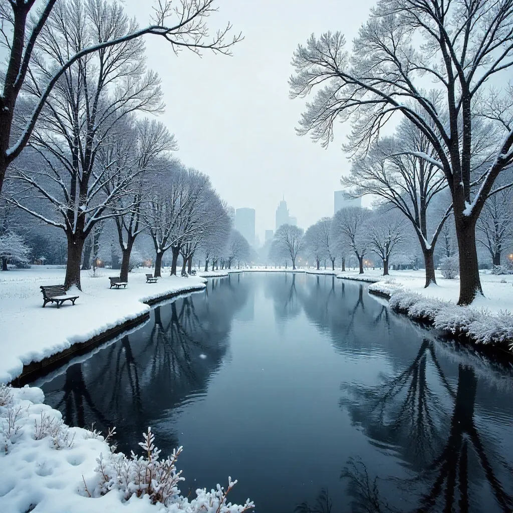 Snowy Reflections in Boston Public Garden