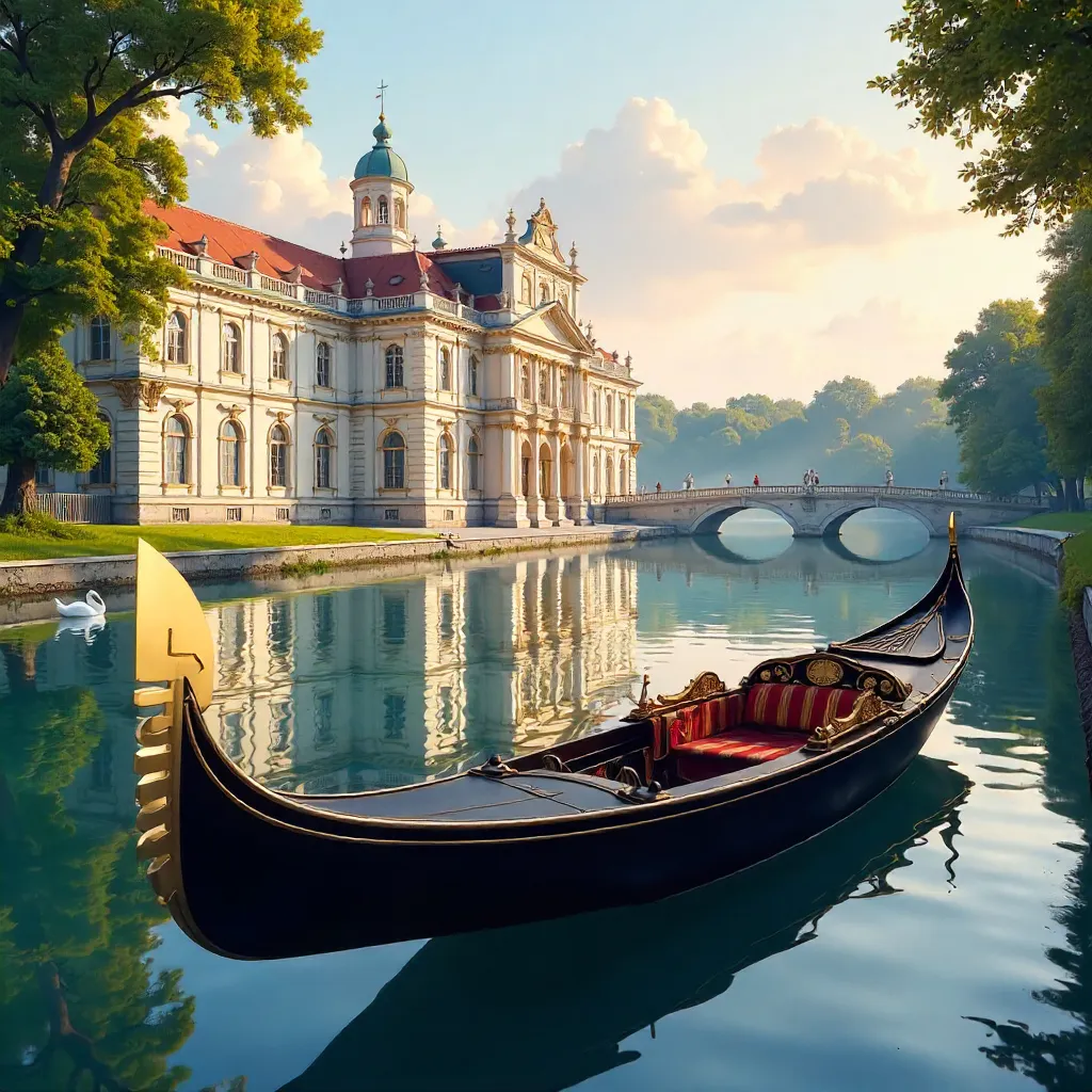 Gondola by Nymphenburg Palace: Serene Canal Reflection
