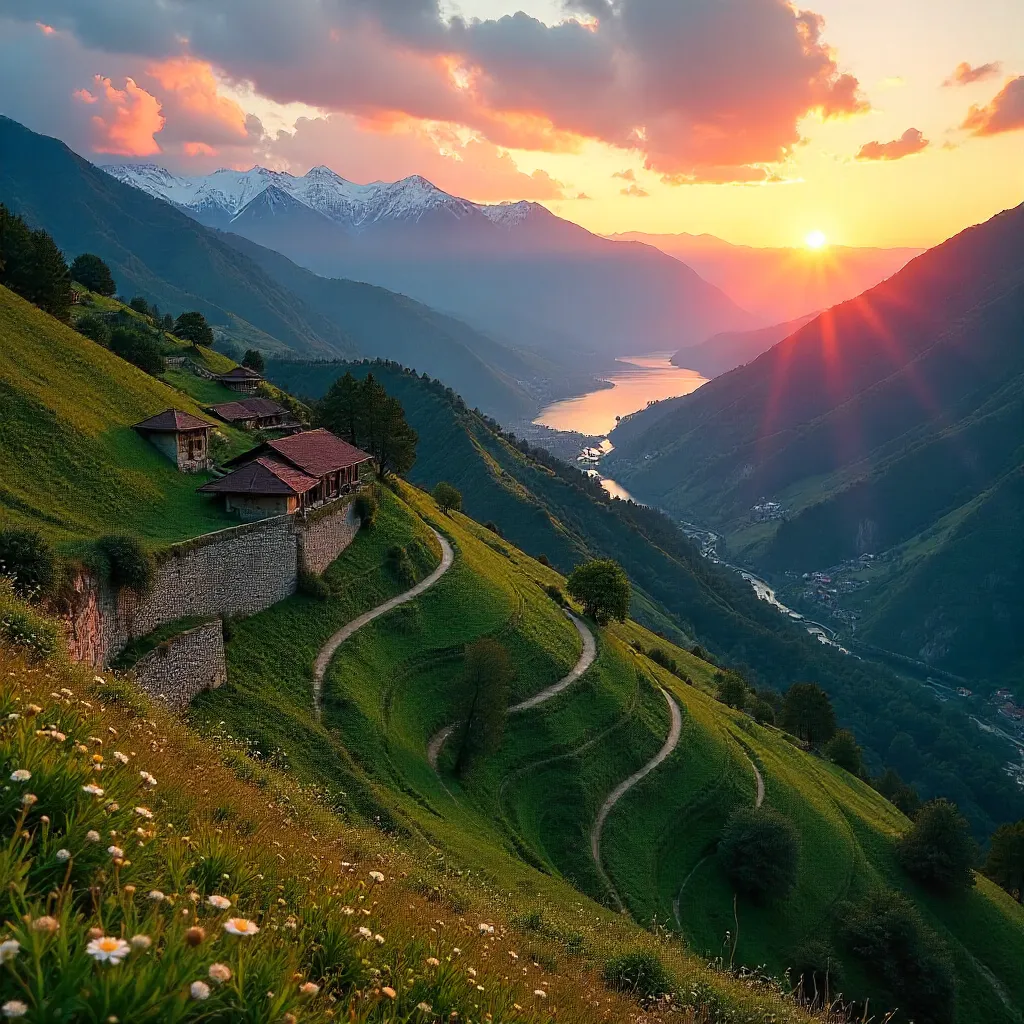 Sunset Terraced Hills of Güvercinli, Artvin