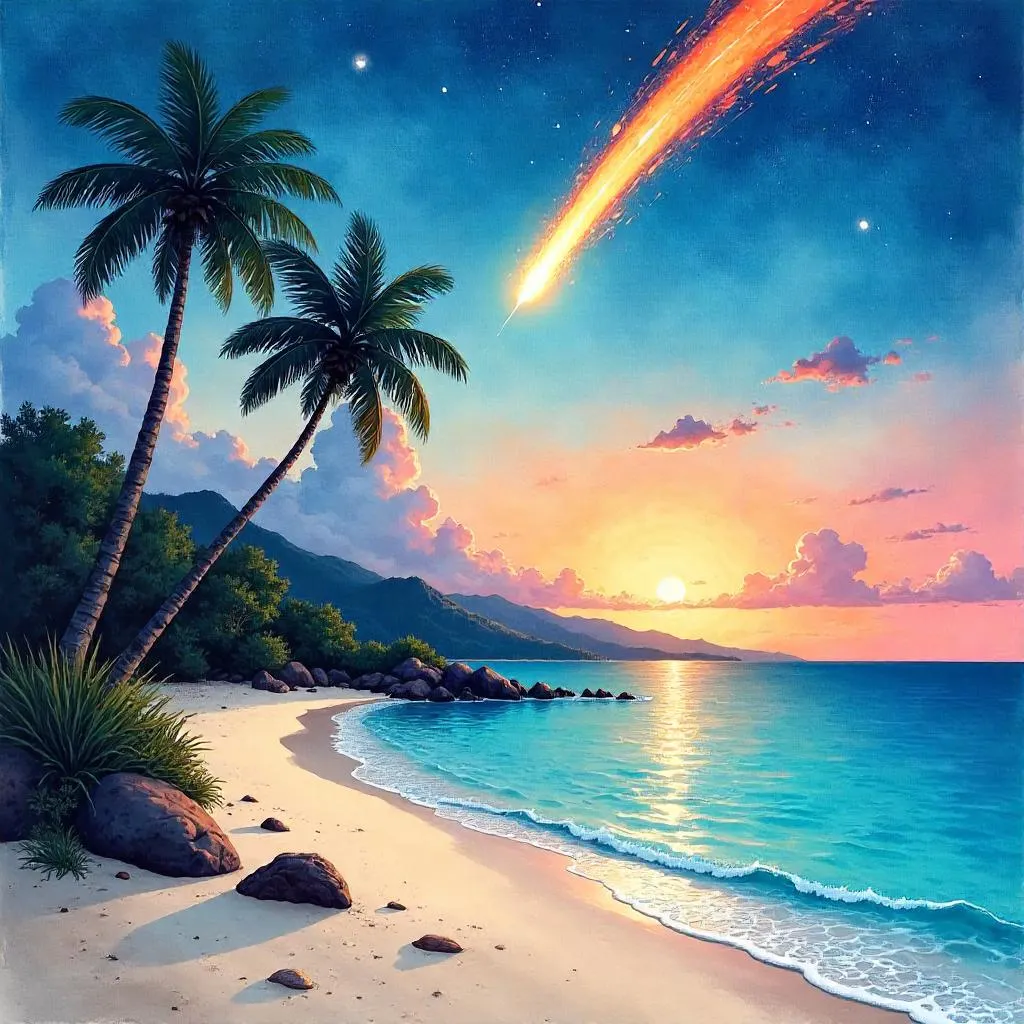 Meteor Over a Tropical Watercolor Island