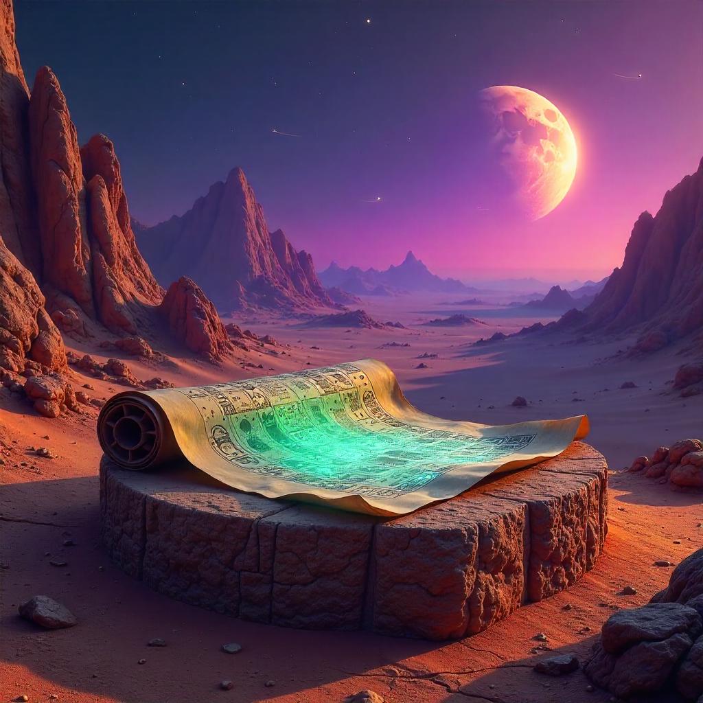 Ancient Scroll on an Alien World — 3D Render