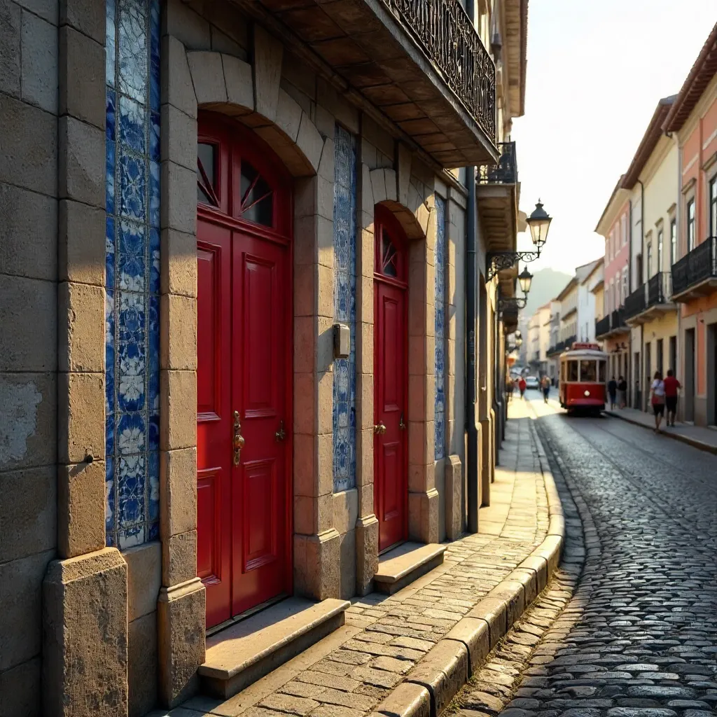 Art Deco Doors in Porto: Red and Brown Retro Facade