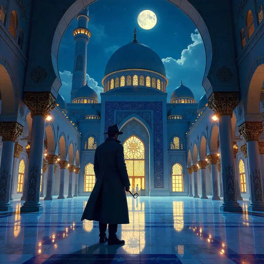 Anime Detective in a Moonlit Mosque