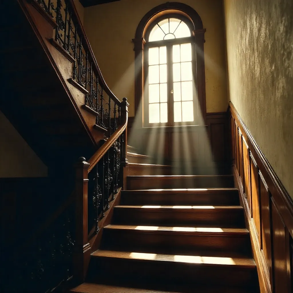 Sunlit Chiaroscuro: Vintage Staircase