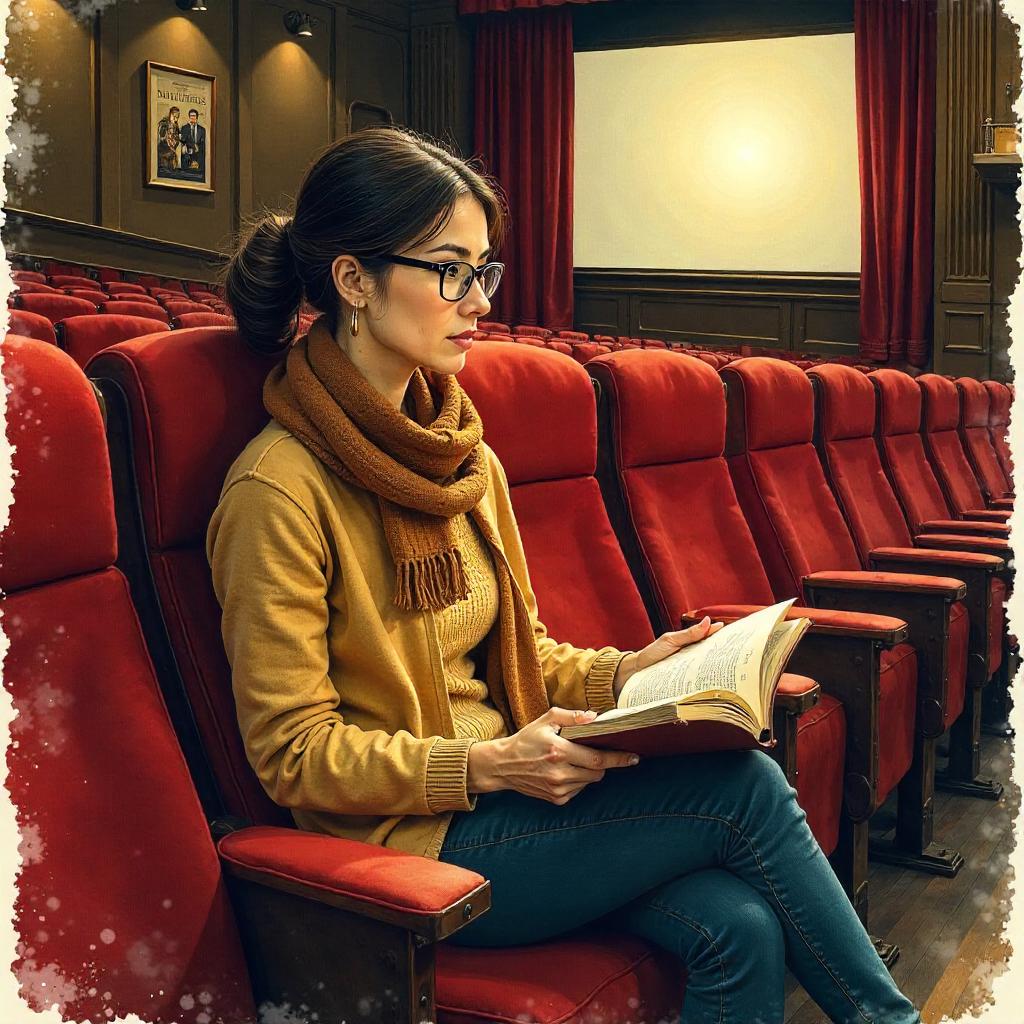 Librarian in a Movie Theater — Watercolor Scene