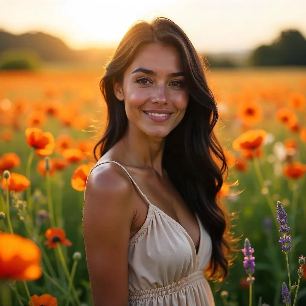 Latina Beauty in a Field of Flowers