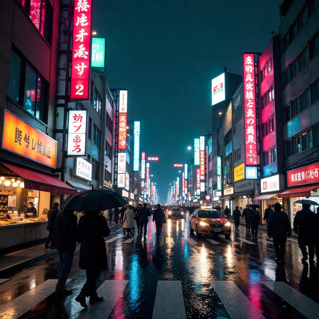 Neon Night in Shinjuku: Crowded Neon Streets