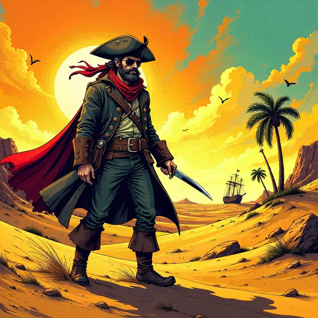 Desert Pirate in Bold Comic-Book Swashbuckling