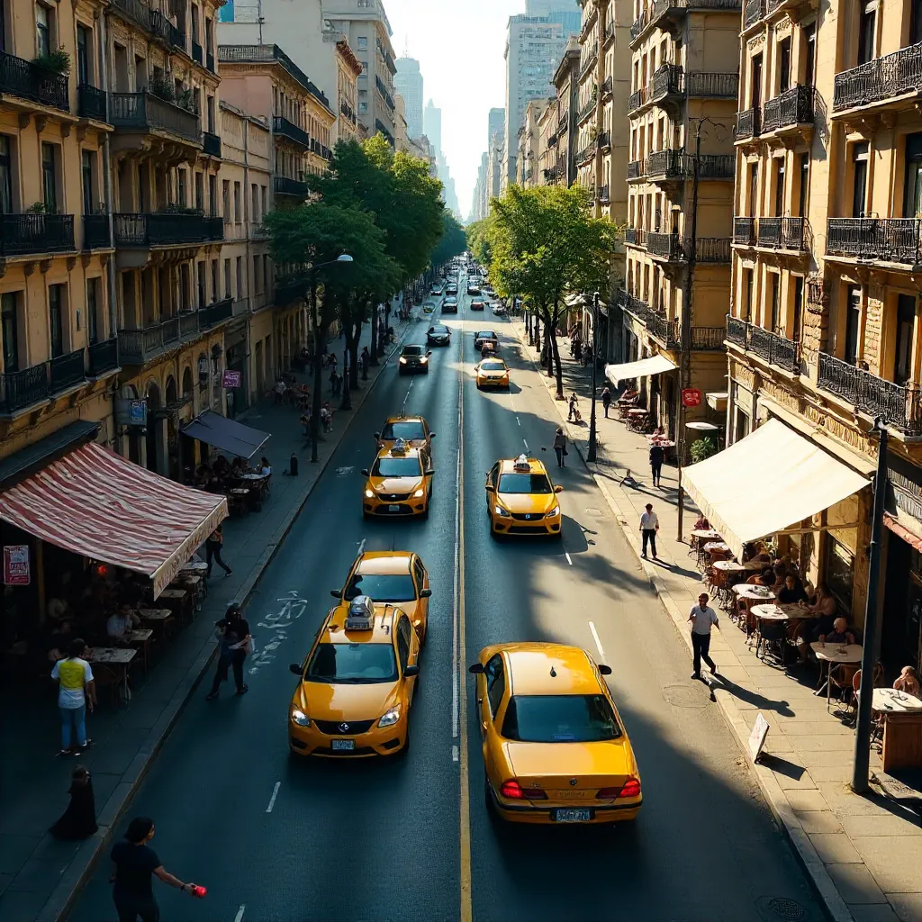 Aerial Panorama of a Bustling Buenos Aires Street