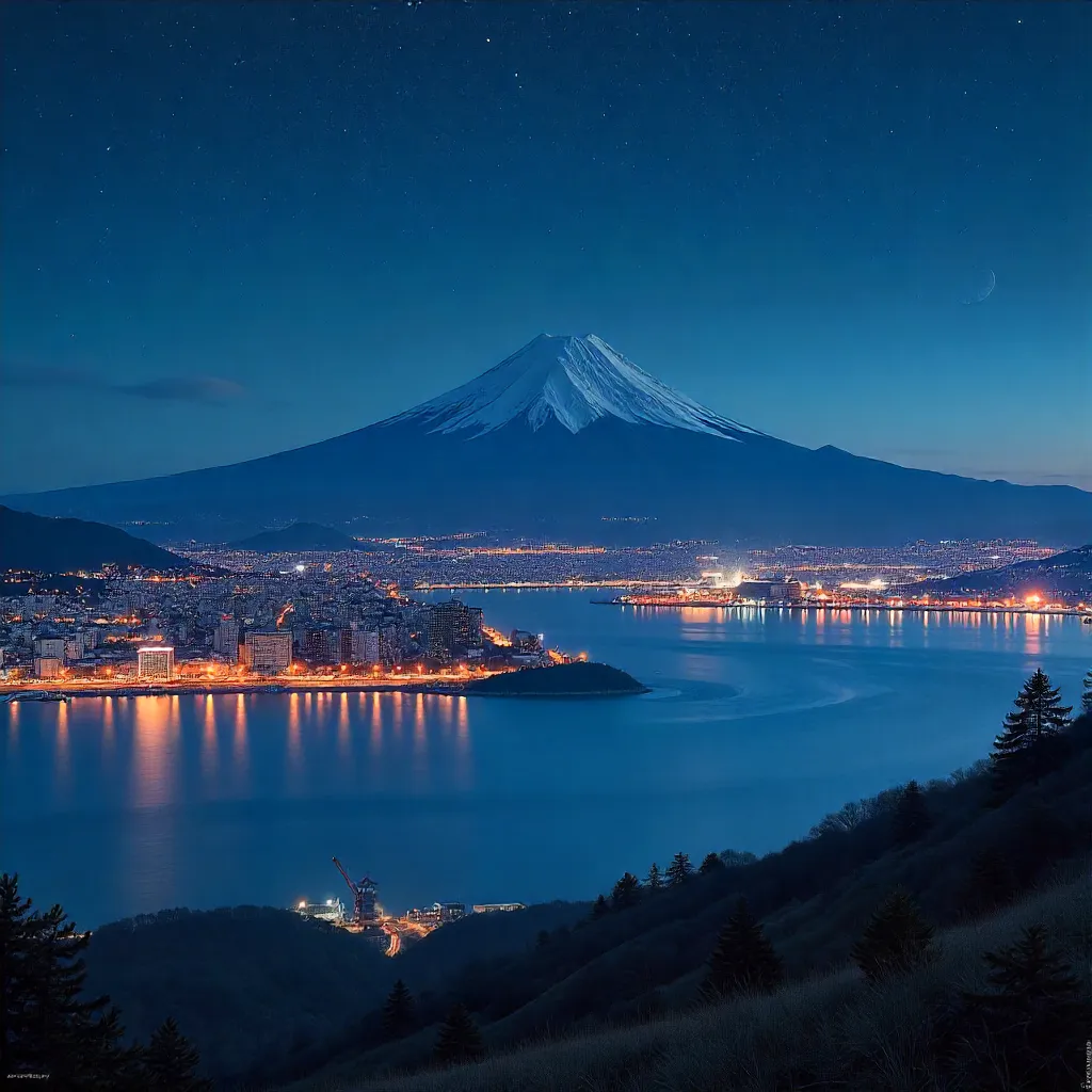 Stunning Night View: Mount Fuji and Shizuoka City Lights