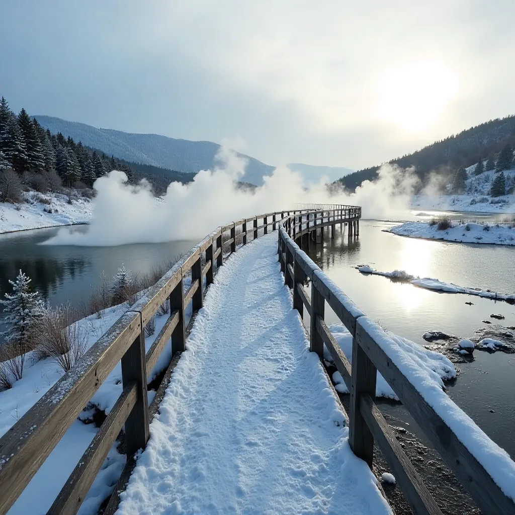 Winter Geothermal Boardwalk in Hokkaido