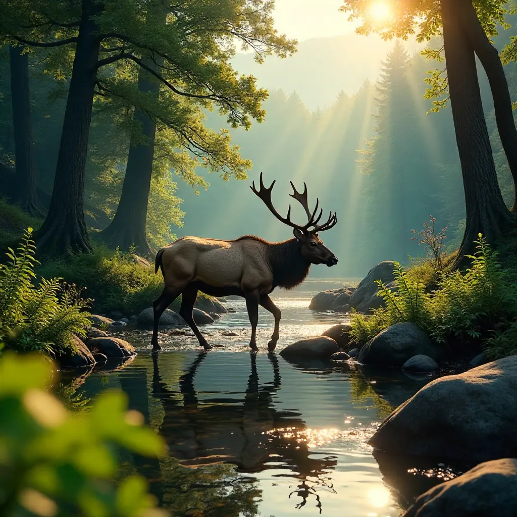 Elk by a Smoky Mountain Stream