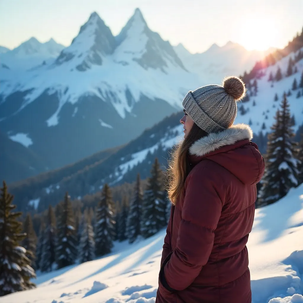 Serene Winter Mountain View with Cozy Hat