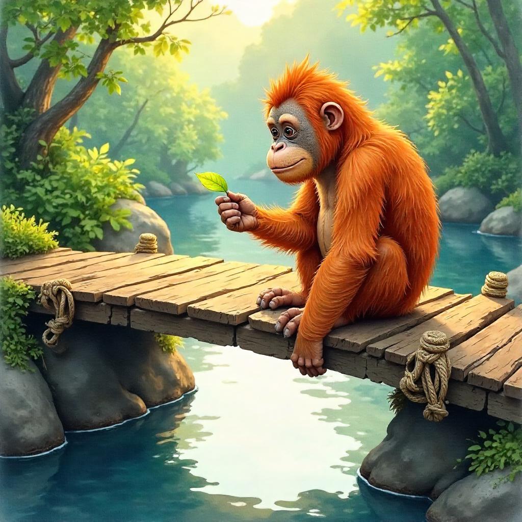Orangutan on a Watercolor Drawbridge