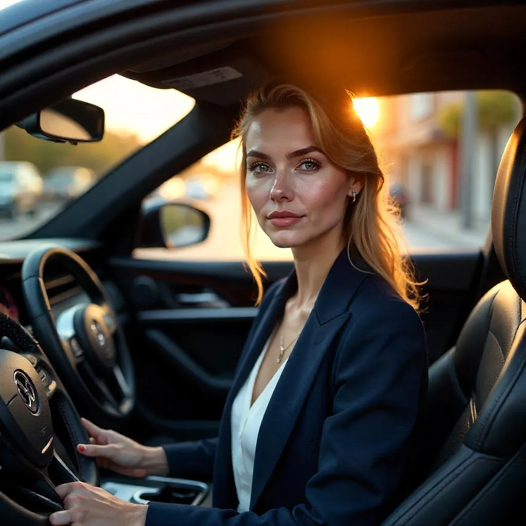 Confident White Woman in a Modern Car - Photorealistic