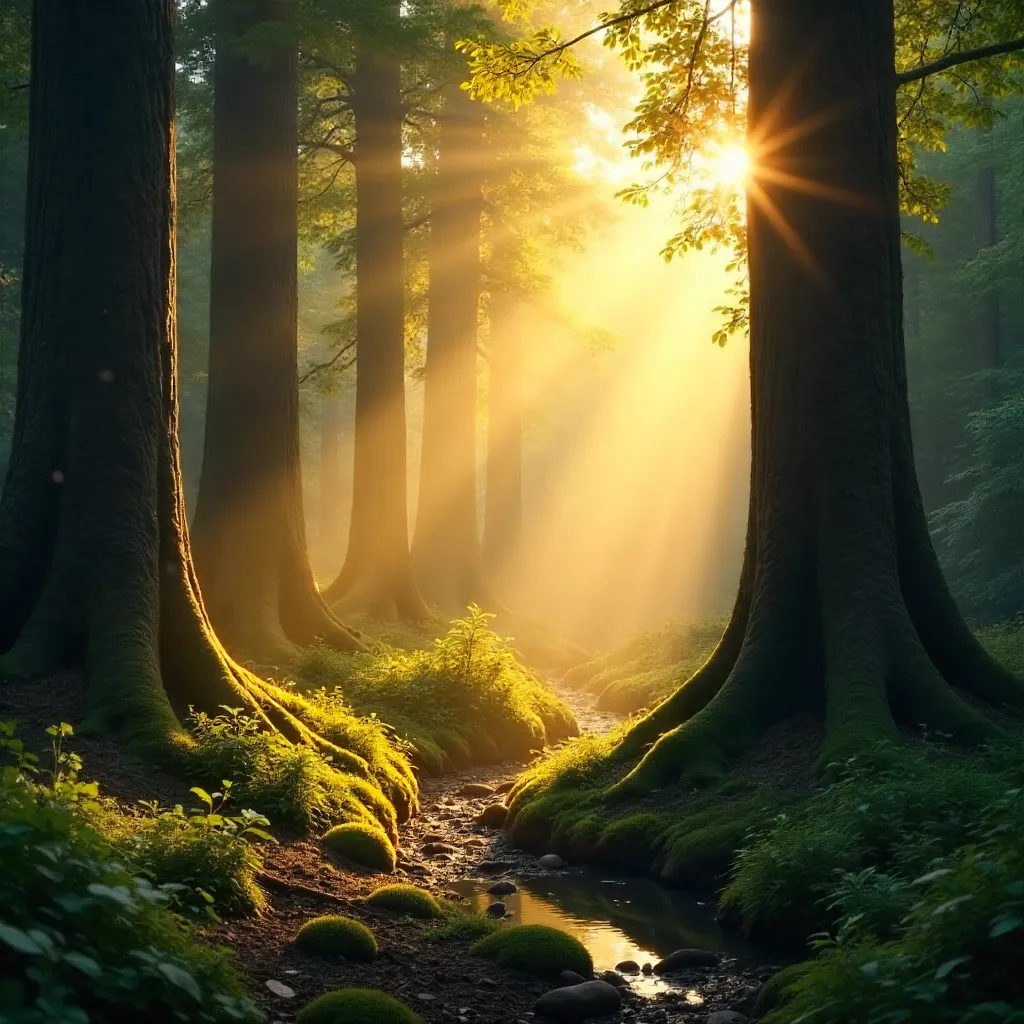 Sunlight Beams in an Enchanted Forest