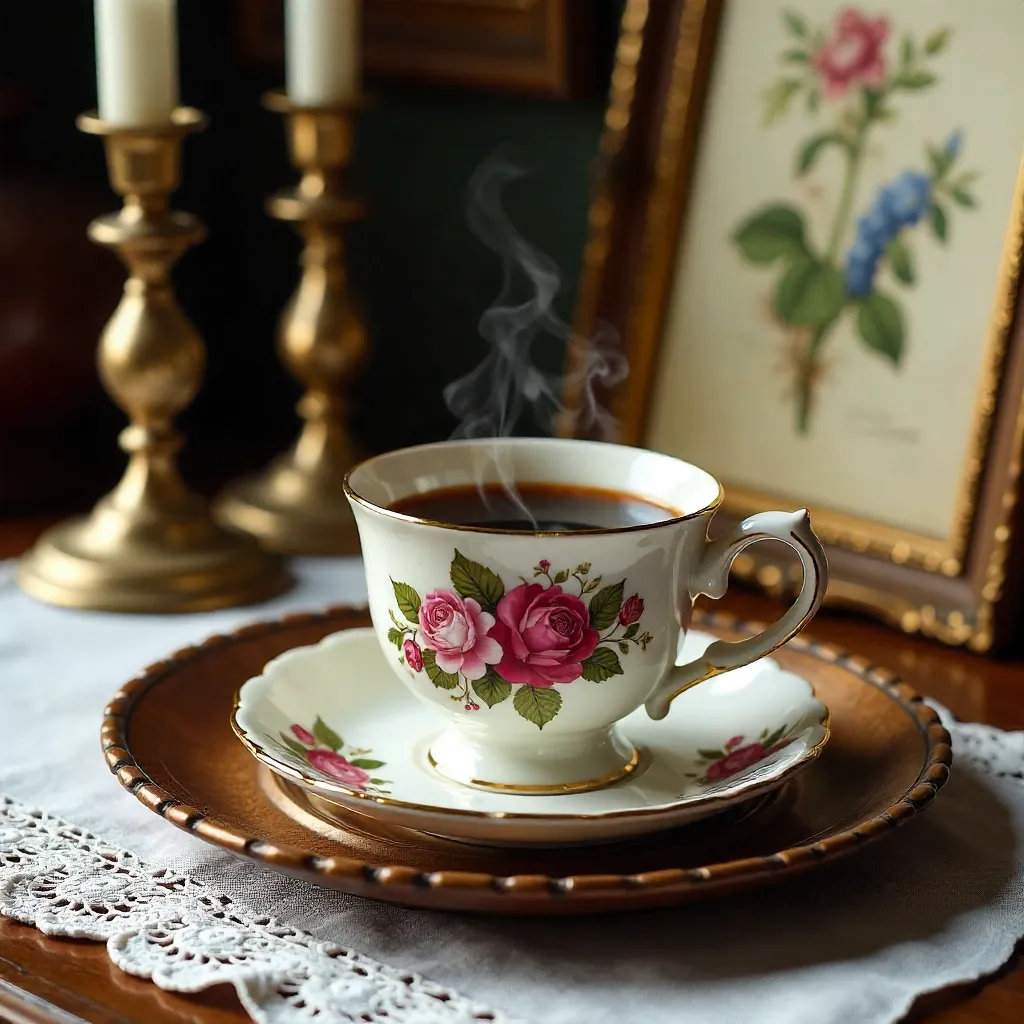 Floral Coffee on a Vintage Tray