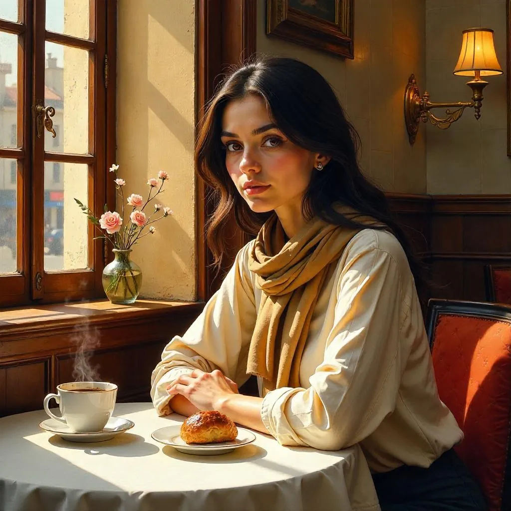 Morning Light in a Cafe: A Young Middle Eastern Woman