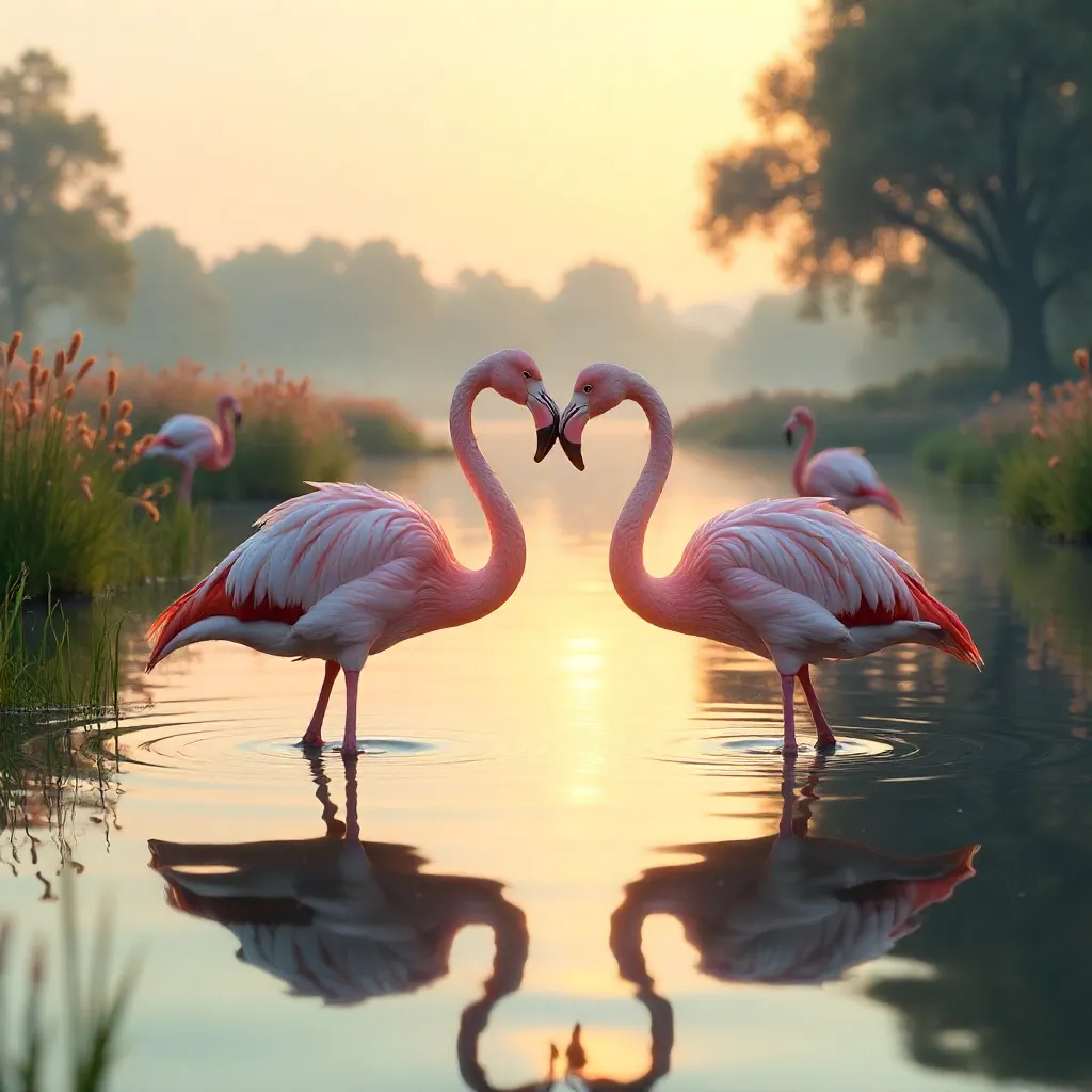 Heart of Flamingos: Serene Outdoor Scene