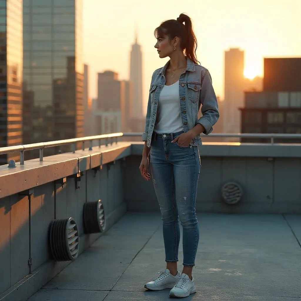 Rooftop Sunset: 3D Rendered Caucasian Woman