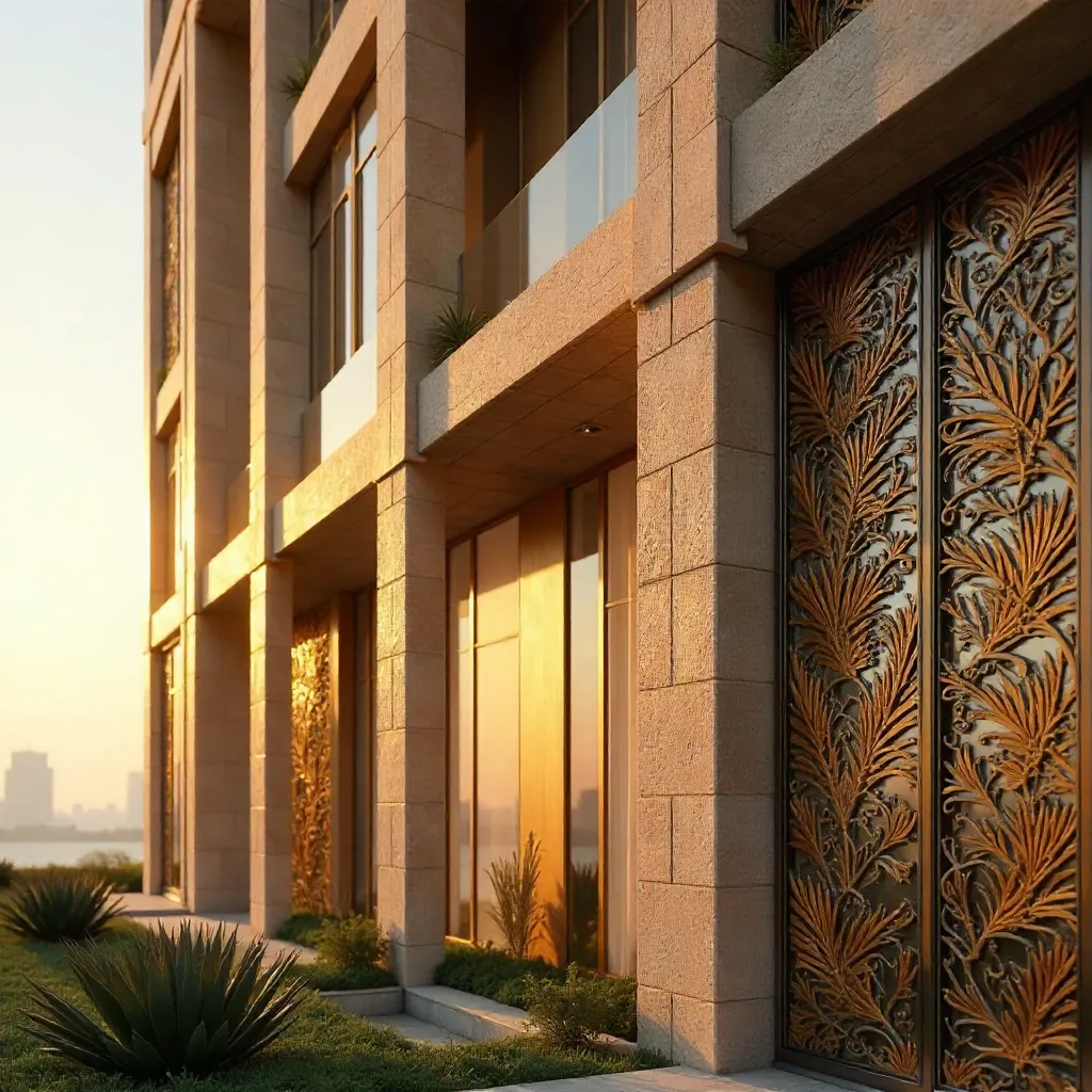 Dubai Facade: Geometric Patterns and Palm Leaves