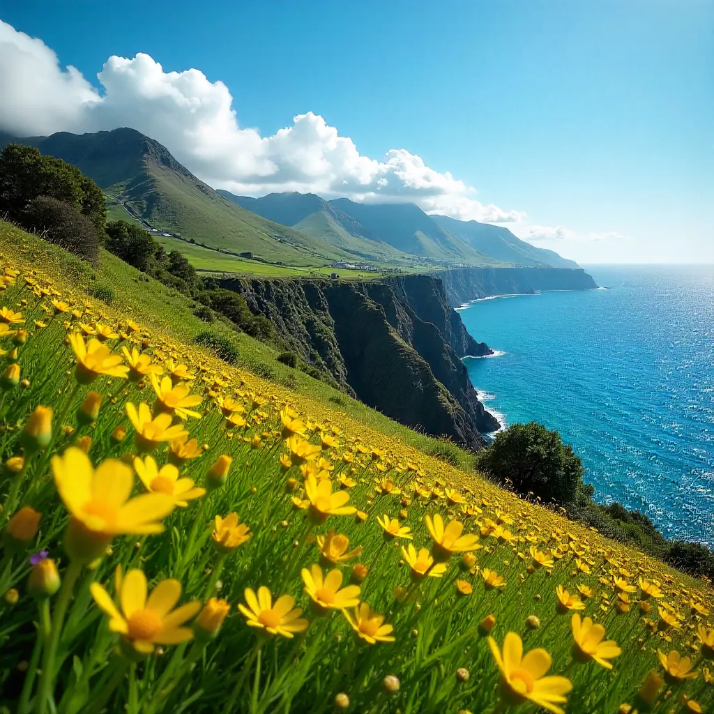 Bright Yellow Wildflowers in Madeira's Sunshine