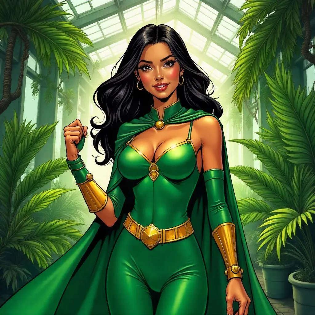 Elegant Latina Hero in a Glass Greenhouse