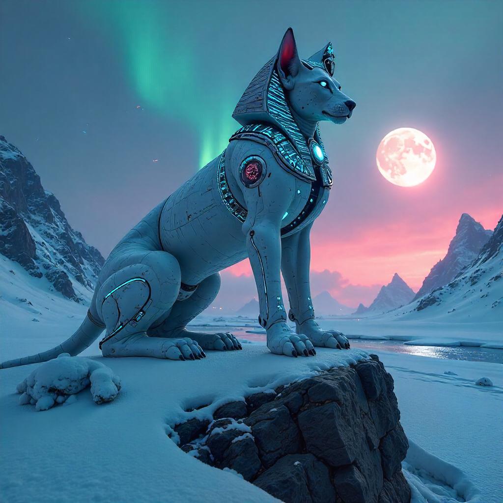 Cyberpunk Sphinx in the Icy Tundra