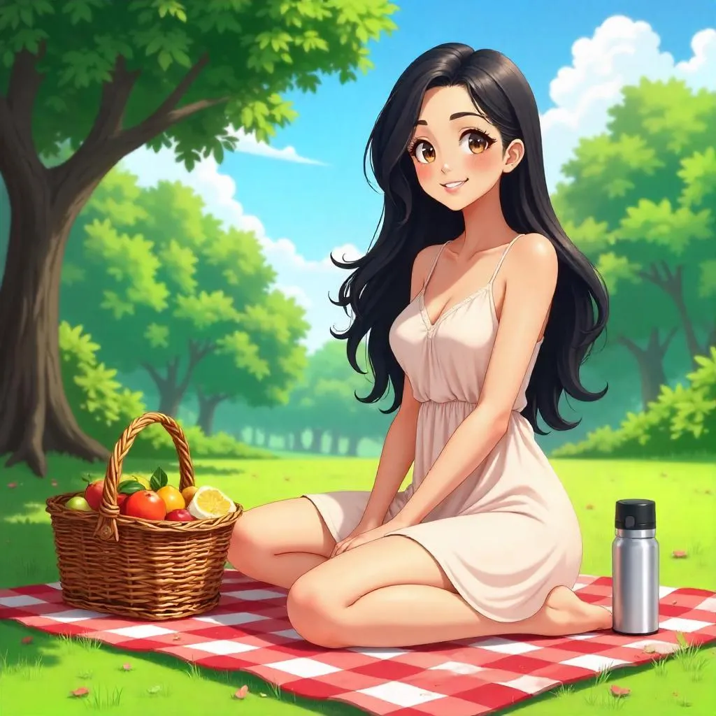 Anime-Style Picnic with a Middle Eastern Woman