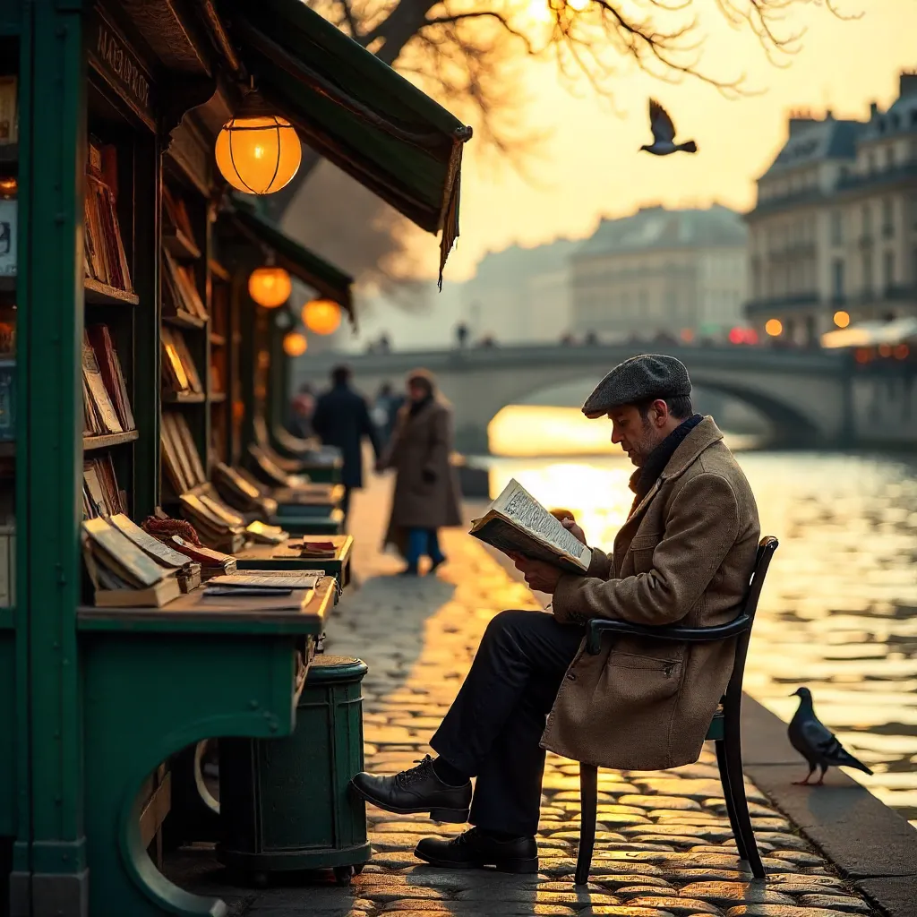 Man Reading by a Paris Seine Bouquiniste