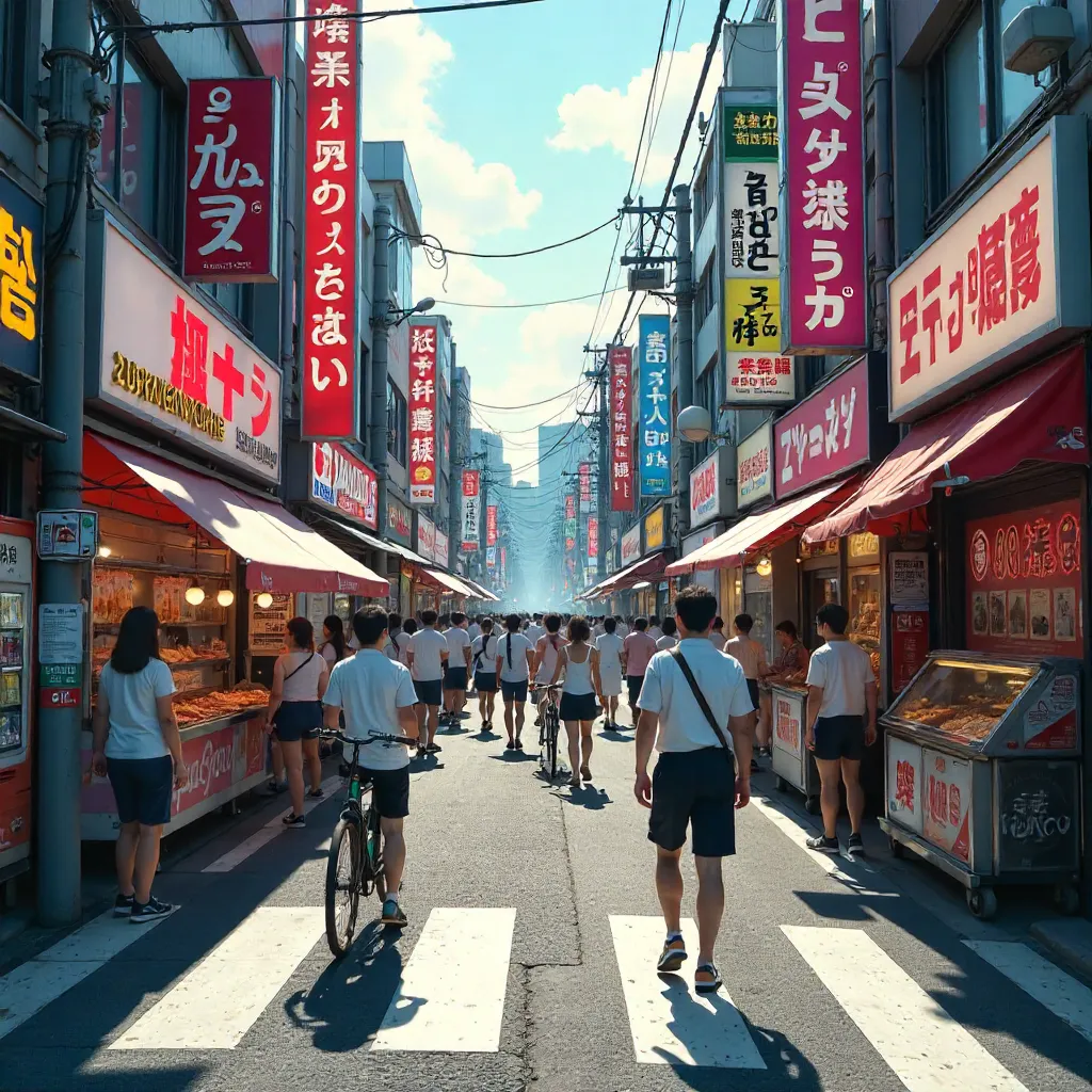 Bustling Day in Tokyo's Colorful Shopping District